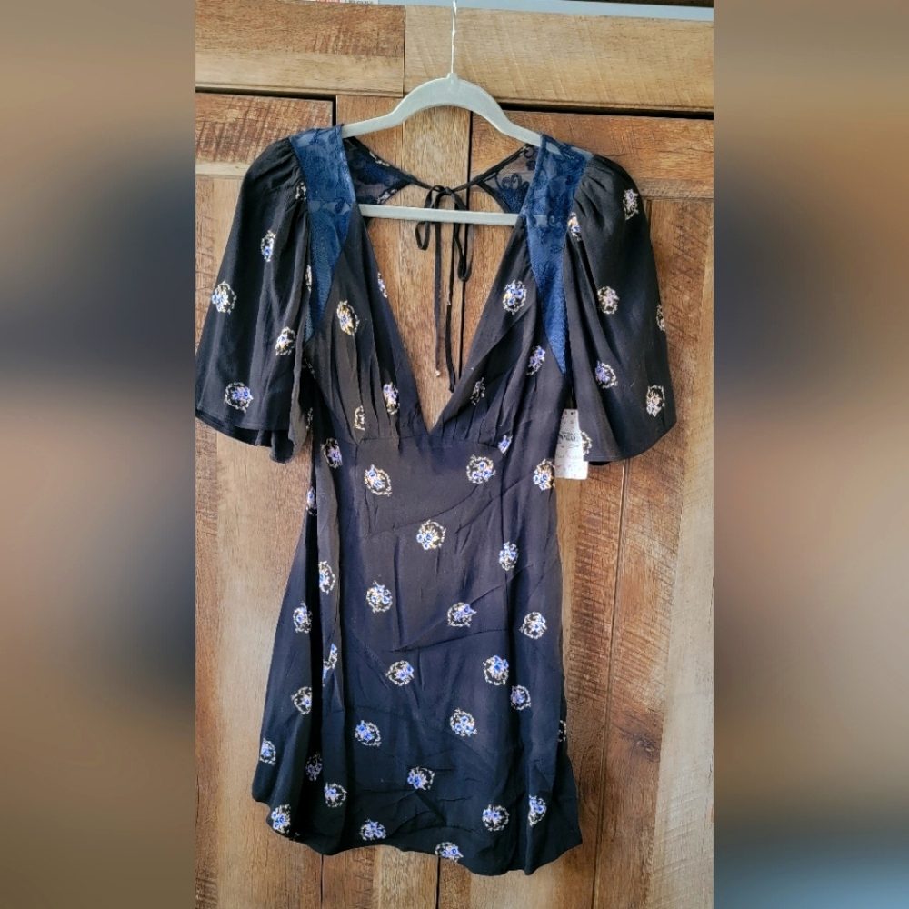 Free People Blue Backless Sundress with Plunge Neckline